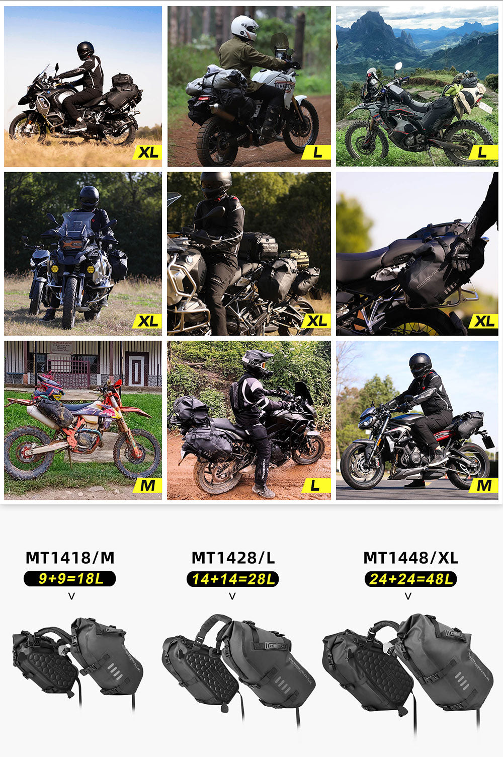 Alforjas Laterales Impermeables para Moto 18/28/48L - Par/Sin Portaequipajes