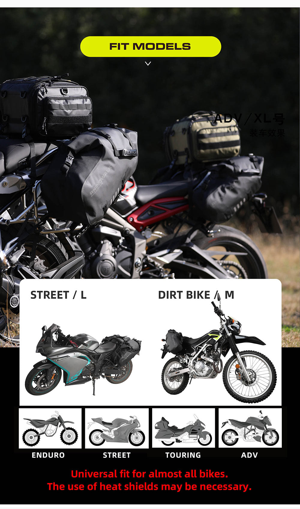 Alforjas Laterales Impermeables para Moto 18/28/48L - Par/Sin Portaequipajes