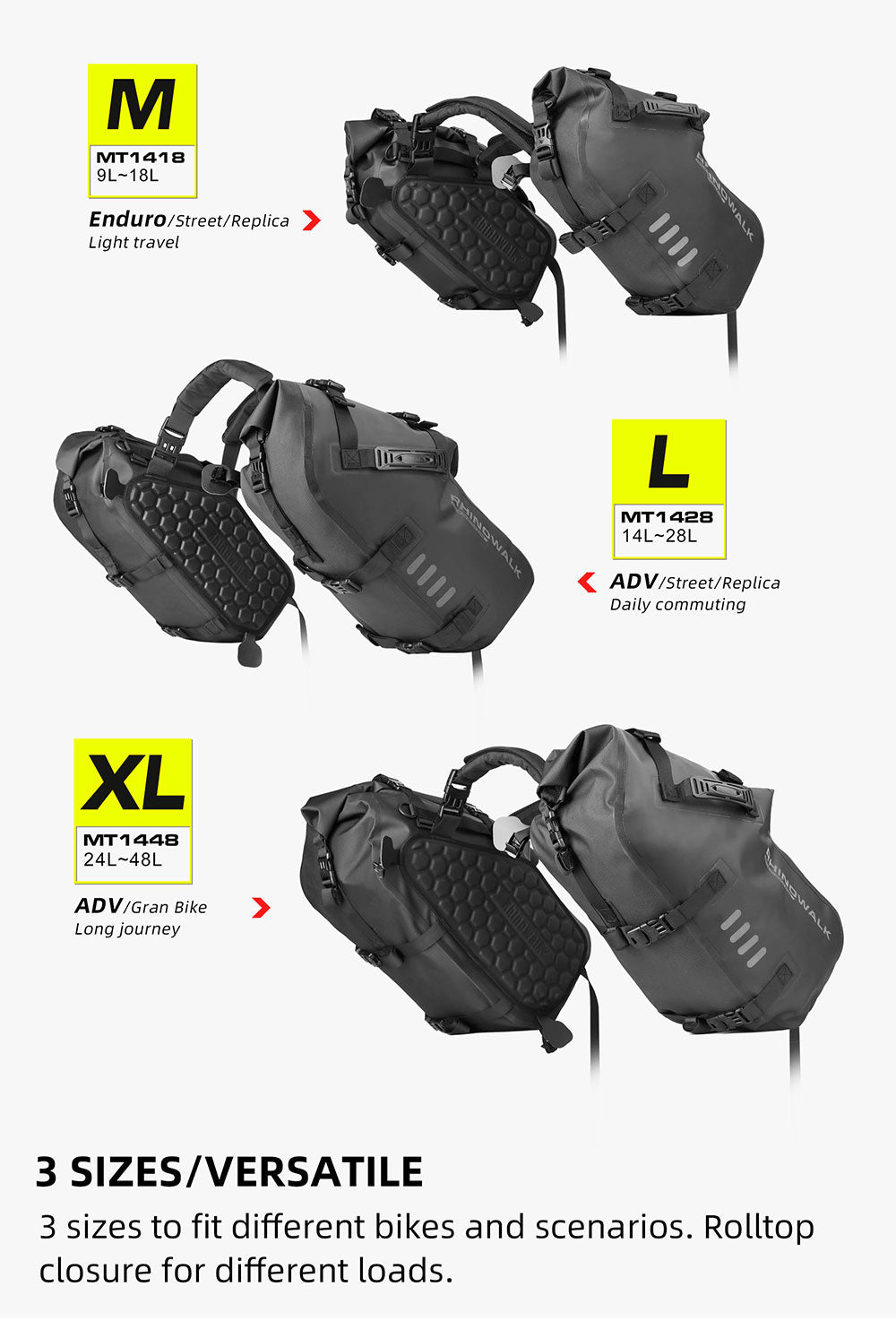 Alforjas Laterales Impermeables para Moto 18/28/48L - Par/Sin Portaequipajes