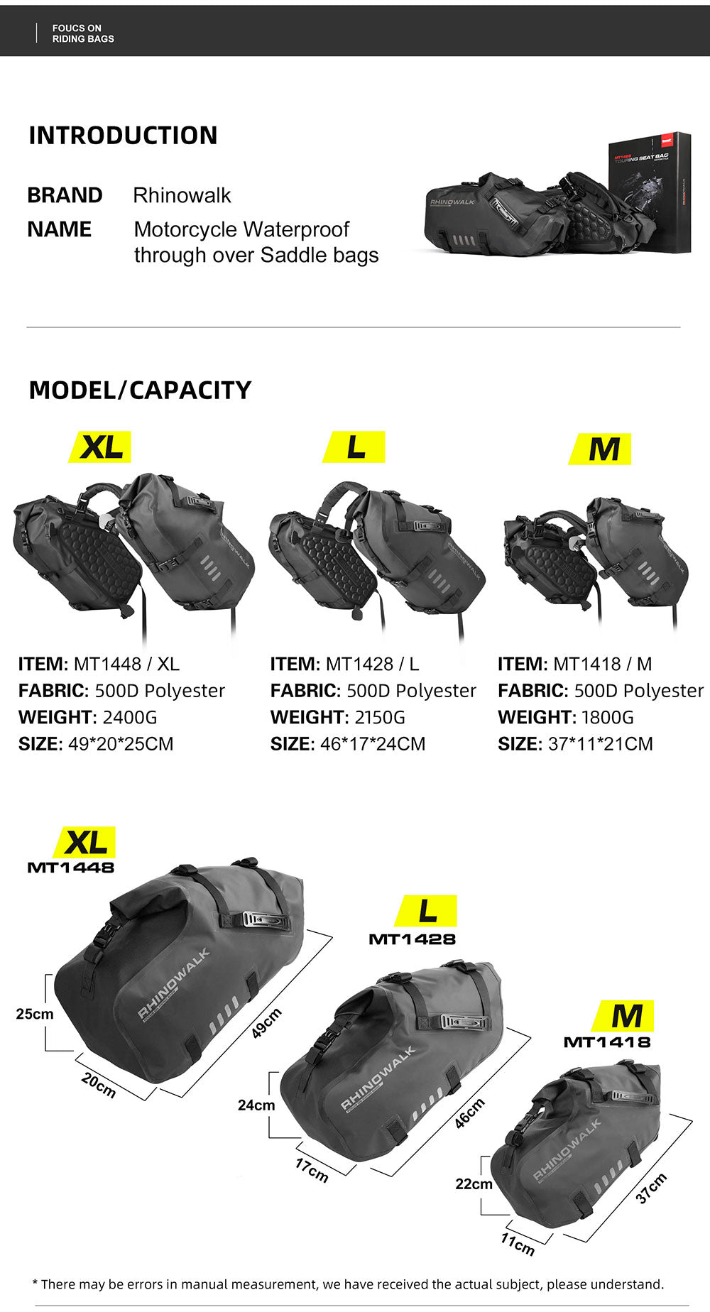 Alforjas Laterales Impermeables para Moto 18/28/48L - Par/Sin Portaequipajes