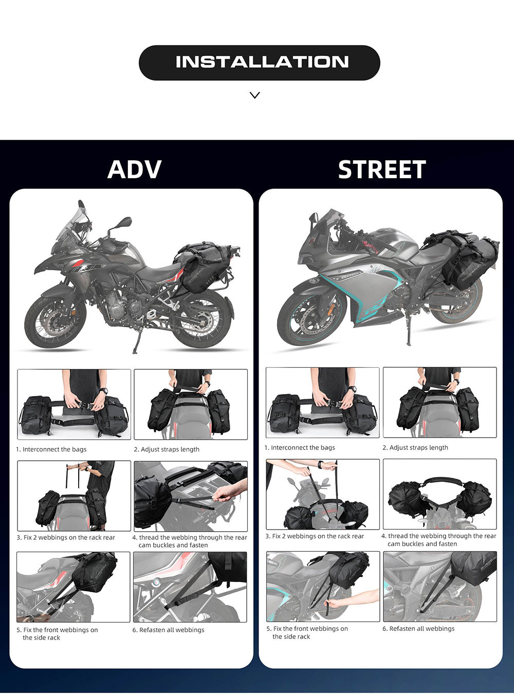 Alforjas Laterales Impermeables para Moto 18/28/48L - Par/Sin Portaequipajes