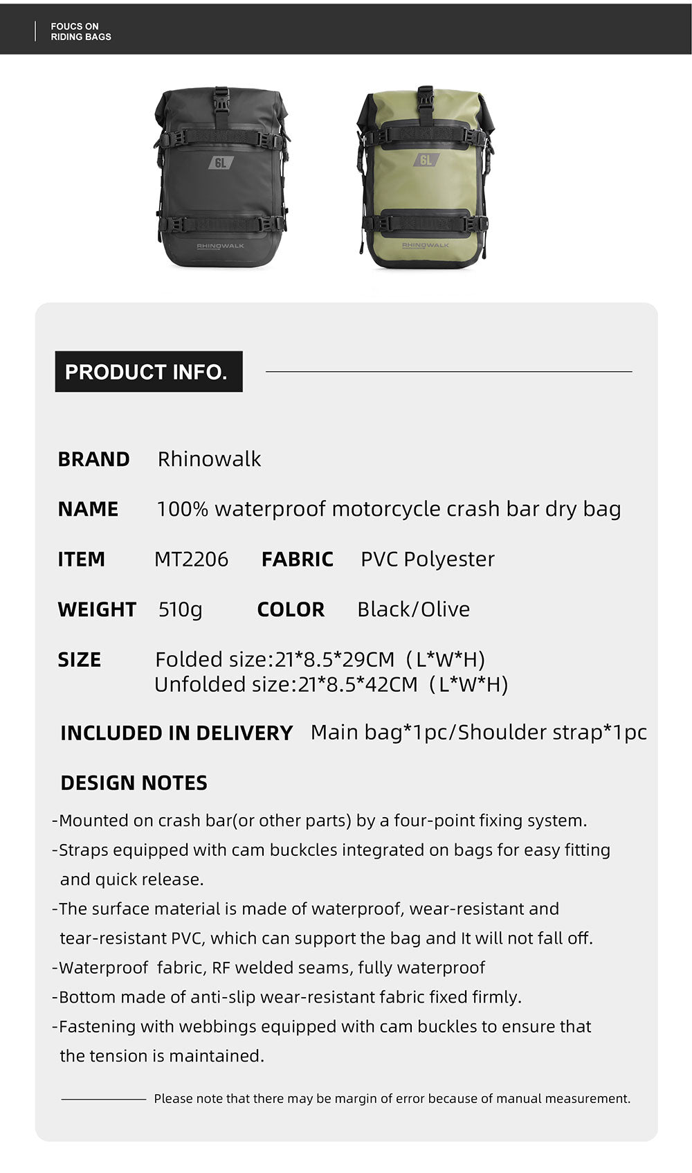 Bolso Impermeable para Caño de Protección 6L