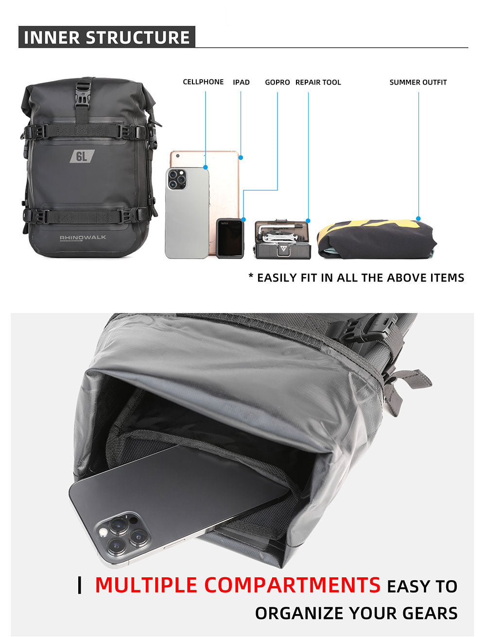 Bolso Impermeable para Caño de Protección 6L