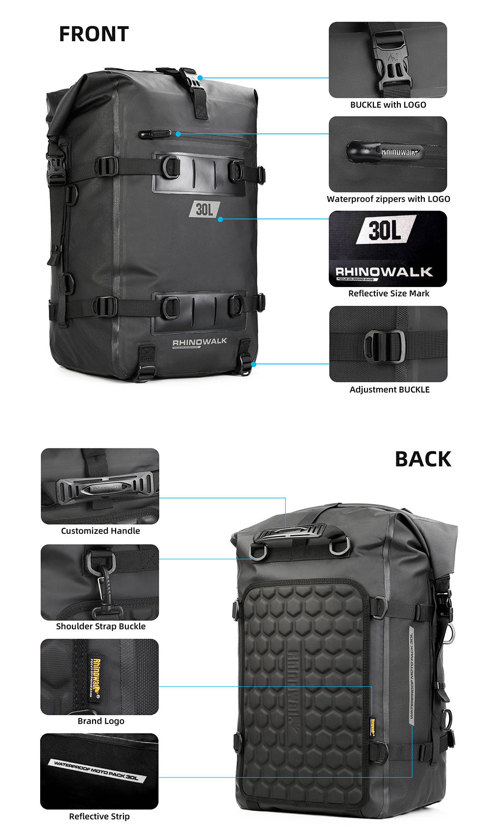 Juego de Bolsos Impermeables Modulares para Moto 8L/15L/30L