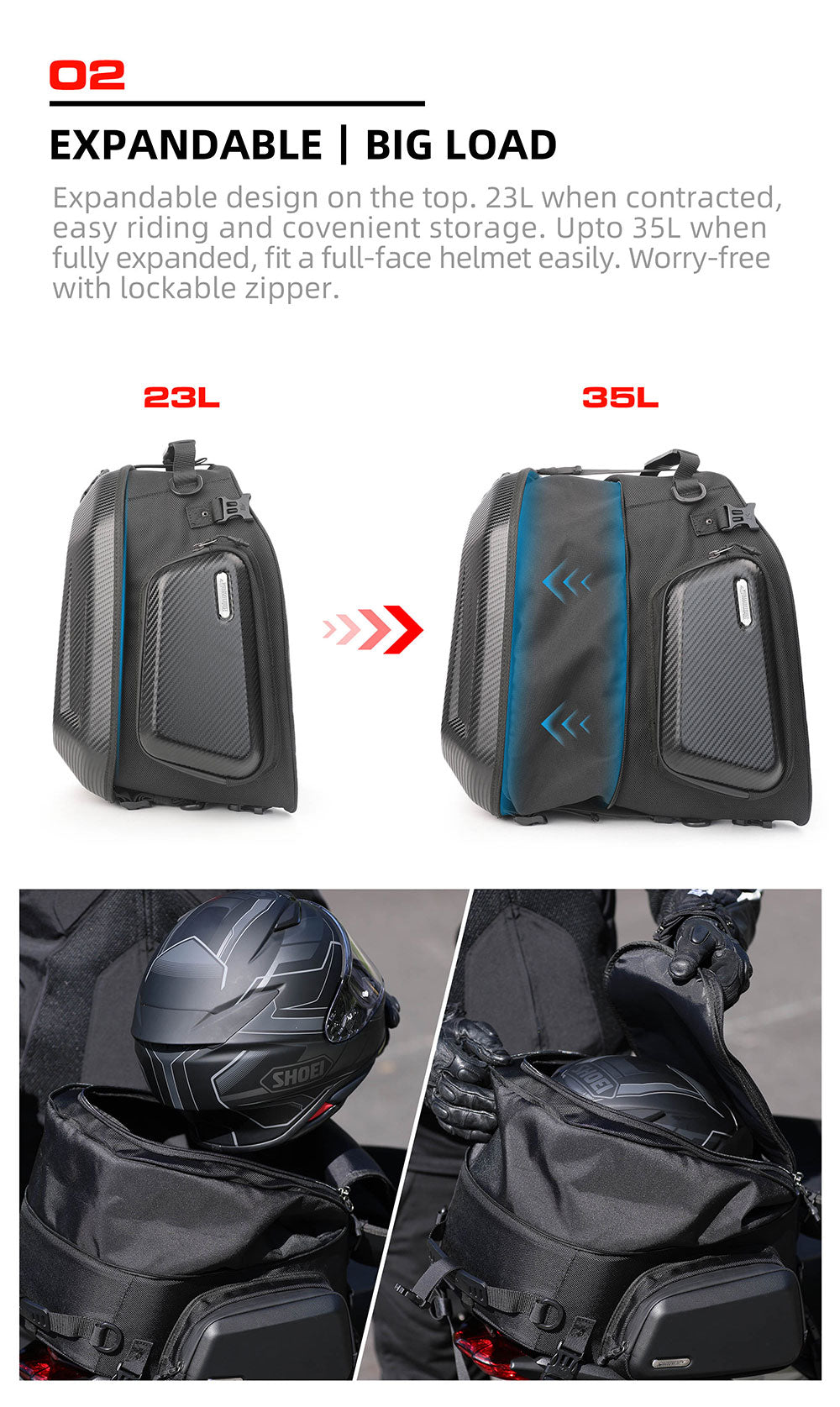Bolso Cola Rígido 23L-35L Expandible