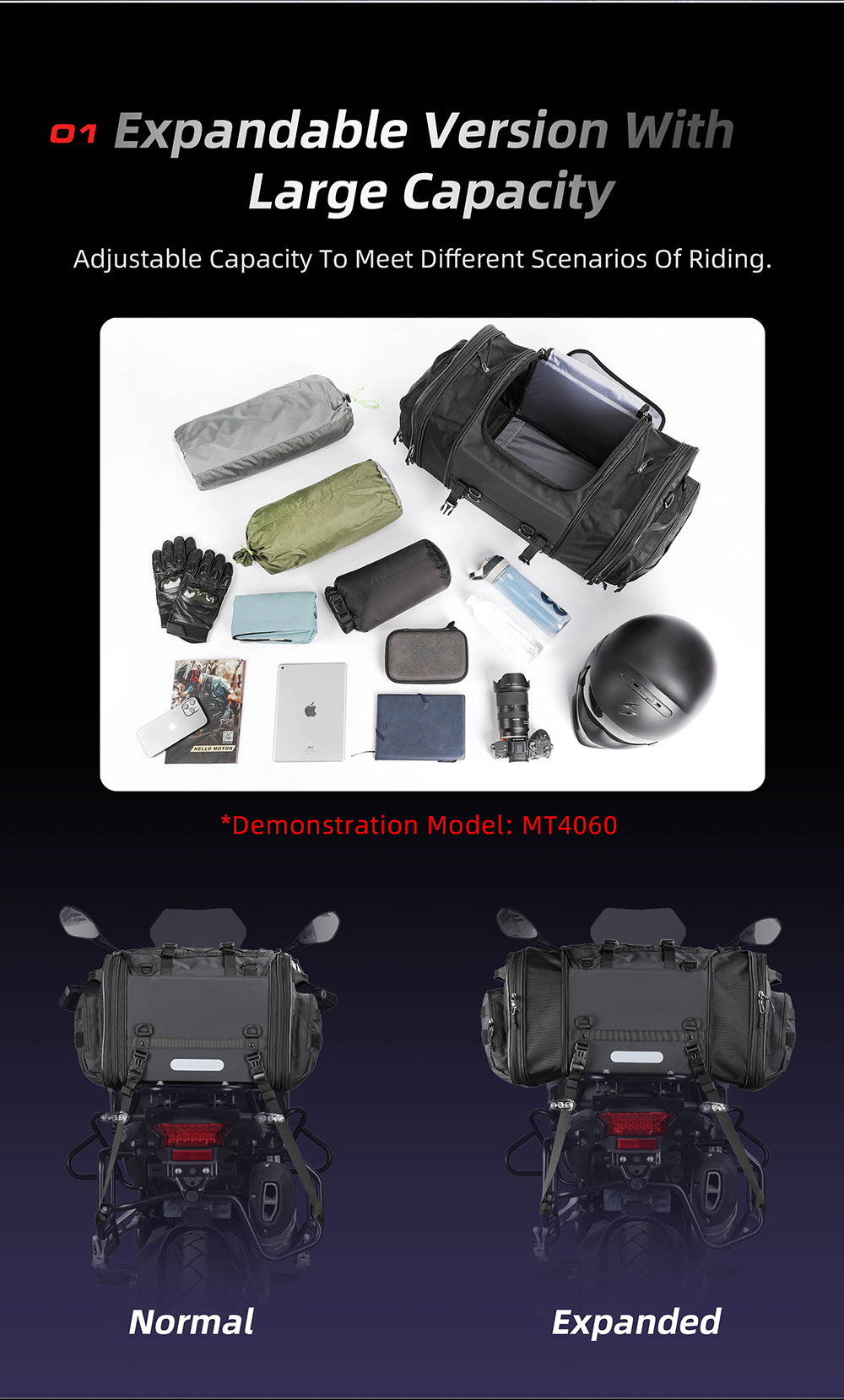 Bolso de Cola para Moto de Gran Capacidad